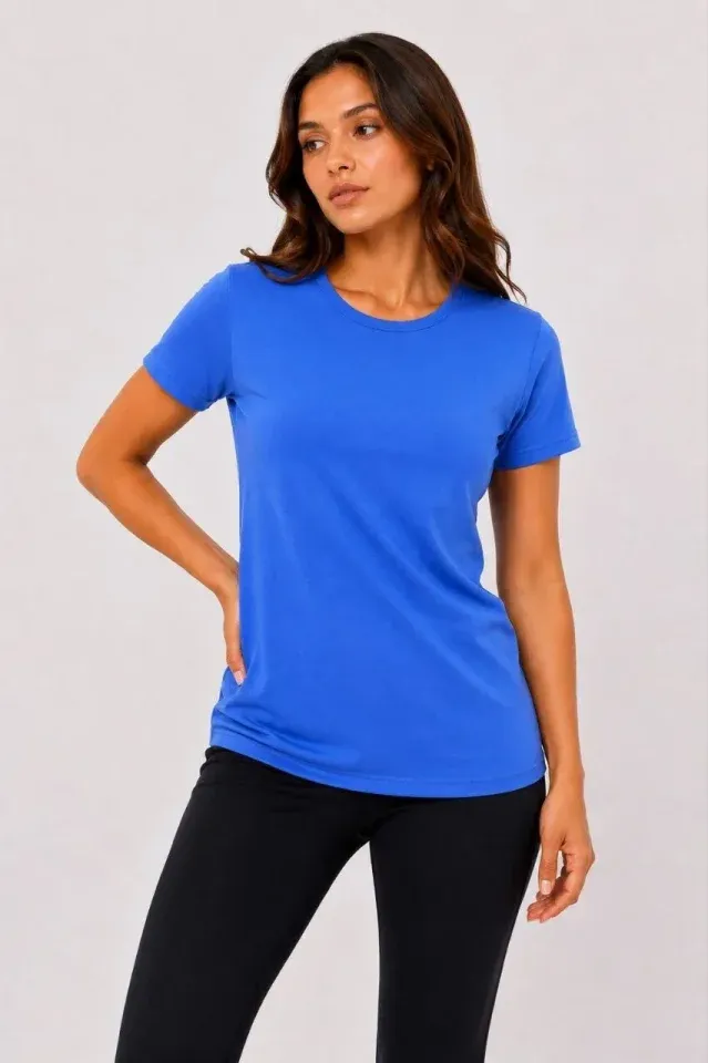Basic Tişört Bisiklet Yaka Kısa Kol Günlük Yazlık Slim Fit T-Shirt - Mavi