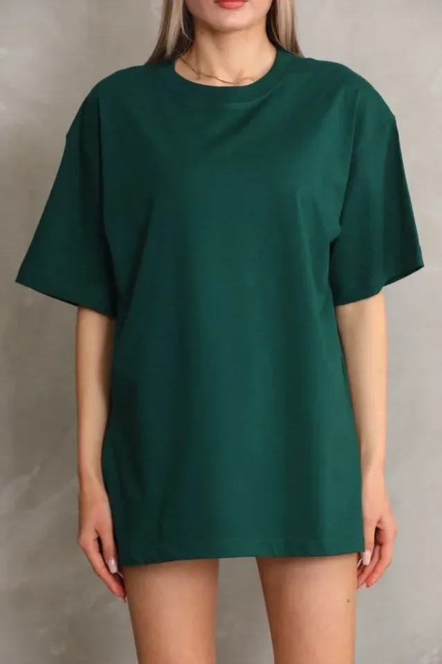 Regular Fit Tişört Bisiklet Yaka Yazlık Kısa Kol Basıc T-Shirt - Yeşil