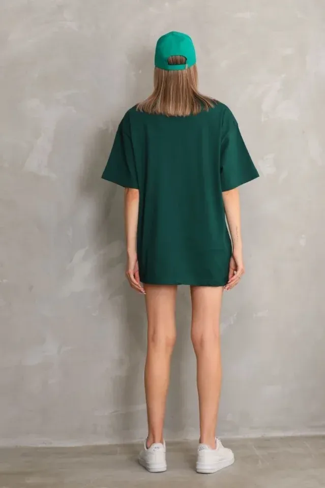 Regular Fit Tişört Bisiklet Yaka Yazlık Kısa Kol Basıc T-Shirt - Yeşil