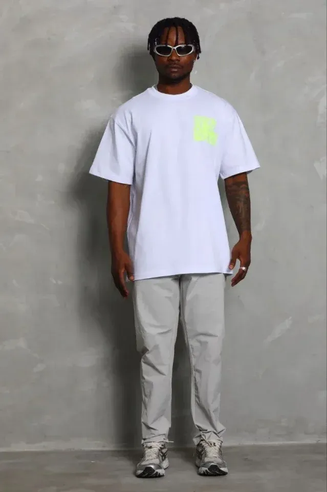 Erkek Baskılı T-Shirt Kısa Kol Bisiklet Yaka Regular Fit Rahat Kalıp Günlük Tişört - Beyaz