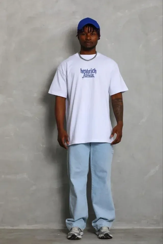Erkek Baskılı T-Shirt Kısa Kol Bisiklet Yaka Regular Fit Rahat Kalıp Günlük Tişört - Beyaz