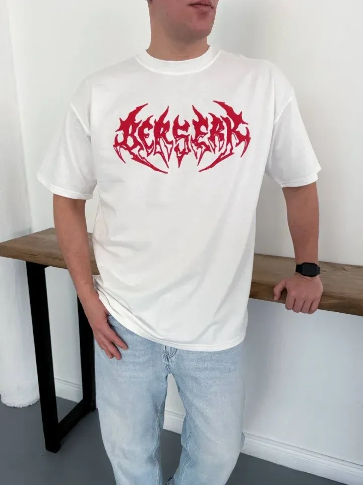 Erkek Baskılı T-Shirt Yazlık Kısa Kol Bisiklet Yaka Rahat Kalıp Tişört - Beyaz