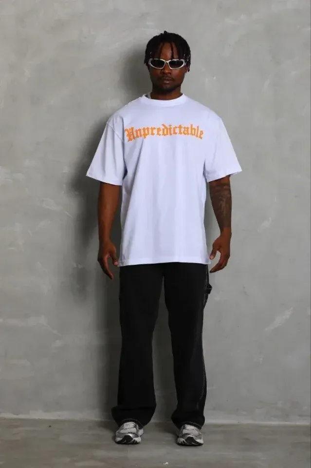 Erkek Baskılı T-Shirt Kısa Kol Bisiklet Yaka Regular Fit Rahat Kalıp Günlük Tişört - Beyaz