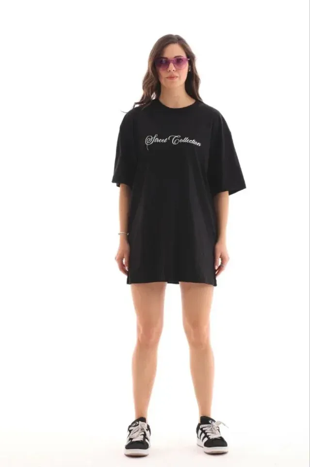 Baskılı T-Shirt Kısa Kol Bisiklet Yaka Regular Rahat Kalıp Günlük Tişört - Siyah