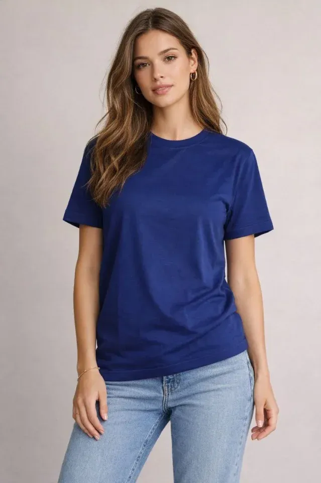 Osy Modal Yumuşak Dokulu Kumaş Bisiklet Yaka T-shirt - Lacivert