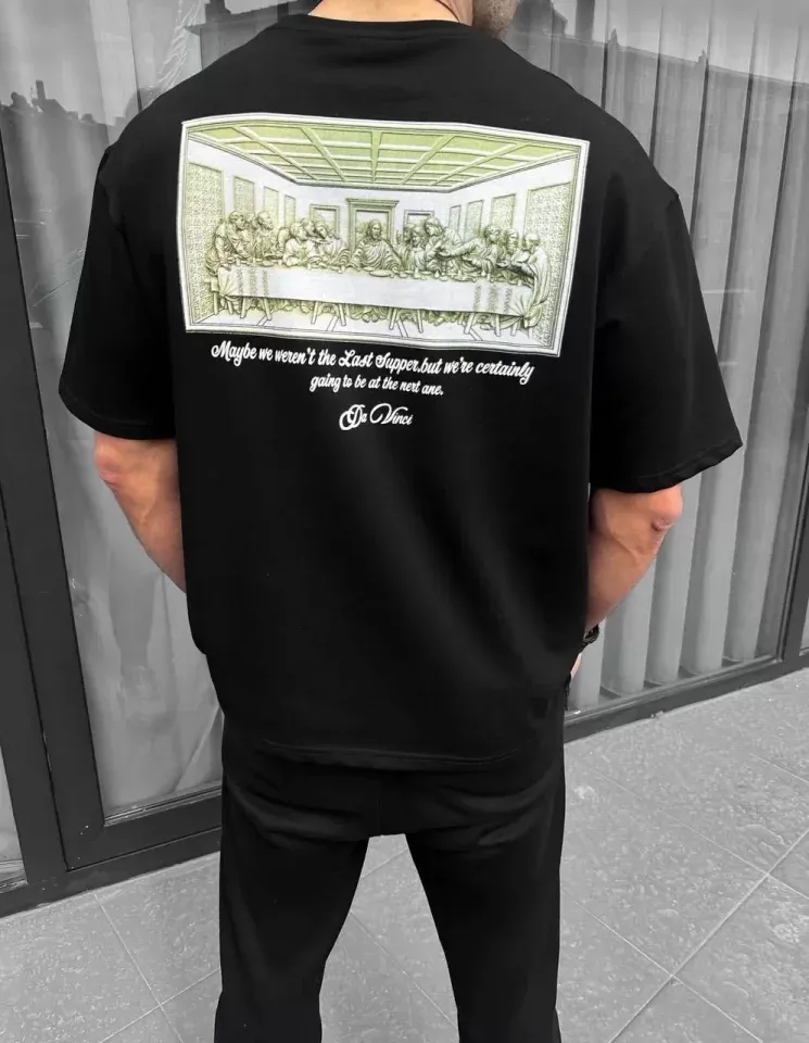 Unisex Baskılı Oversize T-Shirt - Siyah