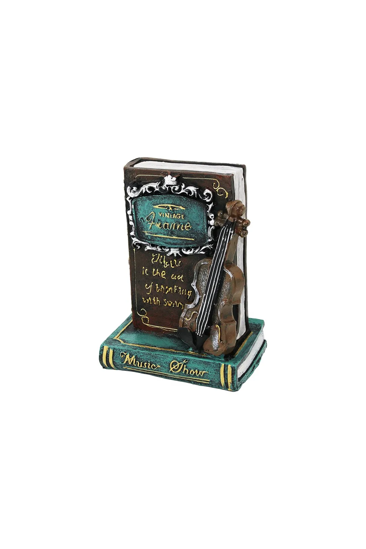 Kitap ve Keman Tasarımlı Biblo Kumbara - Vintage Model - Dekoratif Obje