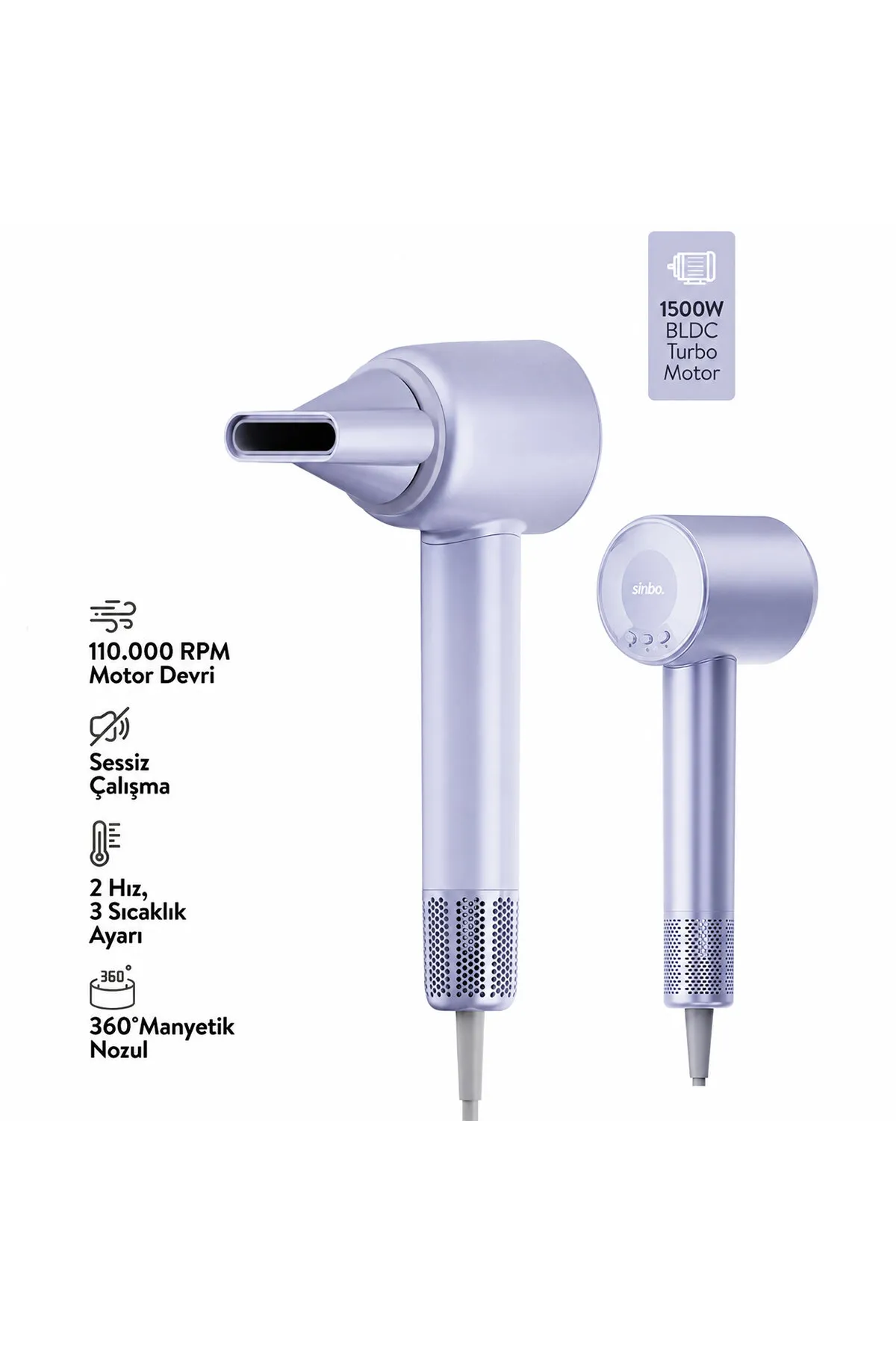 Sinbo Saç Kurutma ve Şekillendirme Makinesi - Mavi Renk - BLDC Turbo Motor