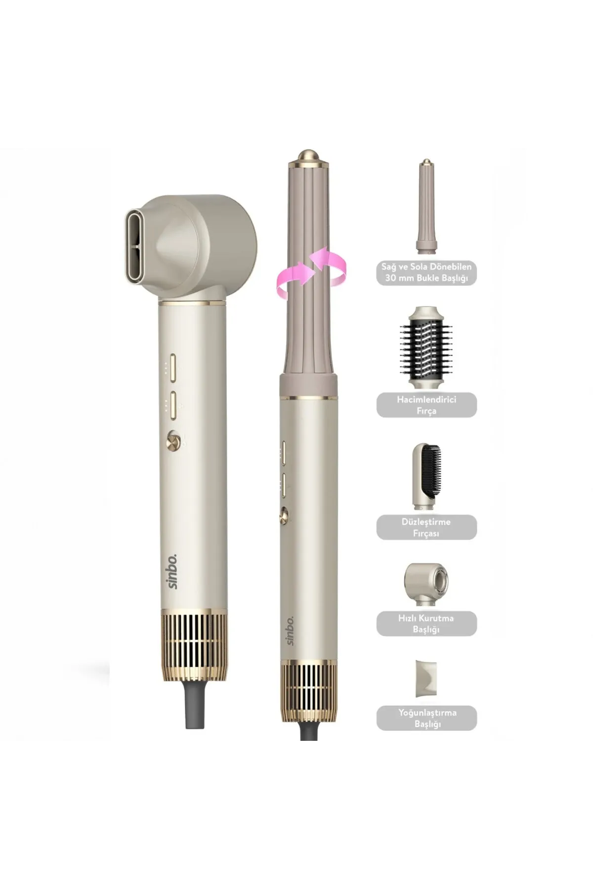 Sinbo Air Brush Saç Şekillendirme Cihazı - 5 Başlıklı - Rose Gold Renk
