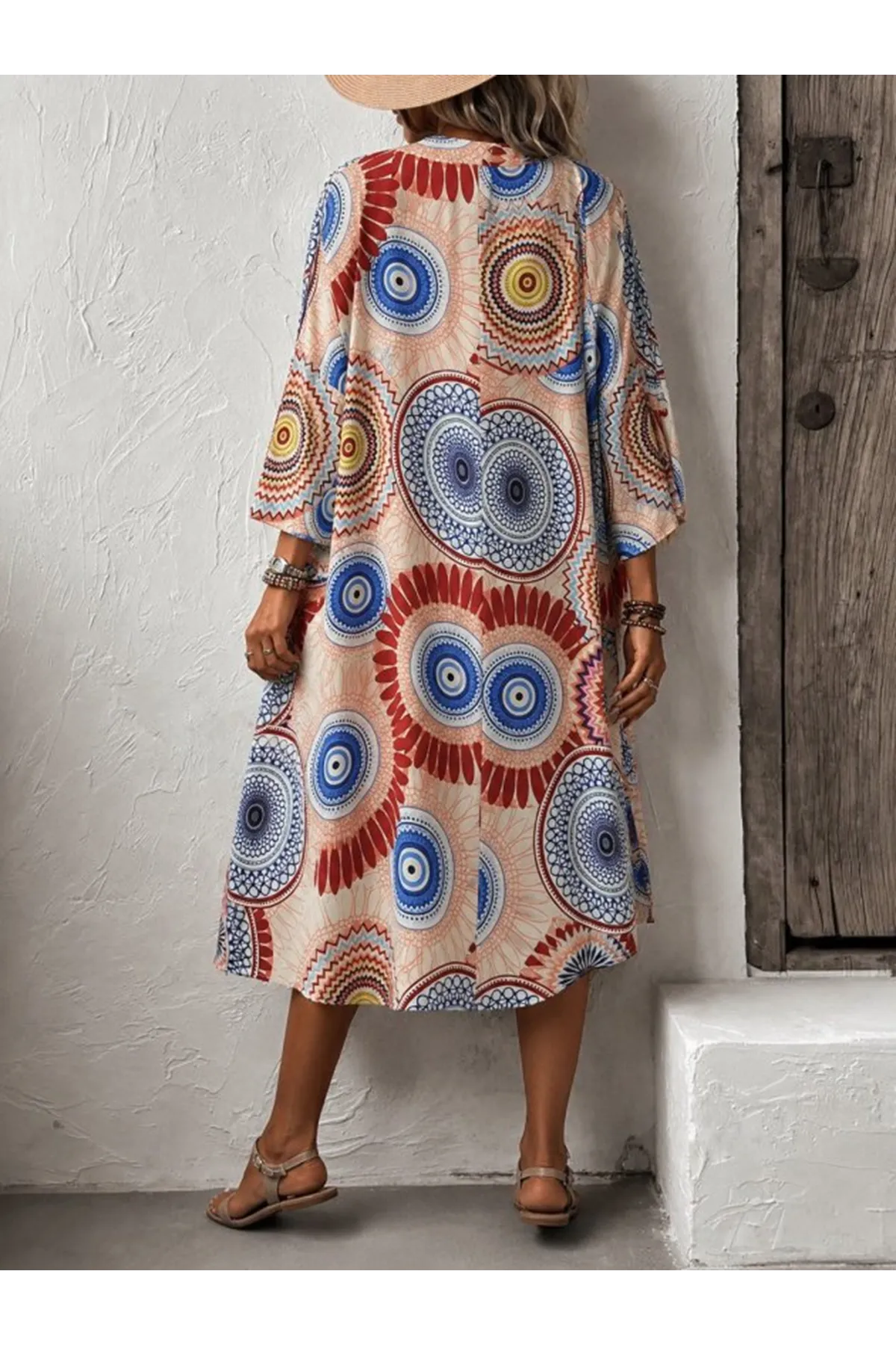 Kadın Kısa Kollu önü Açık Belden Kuşaklı Uzun Kimono