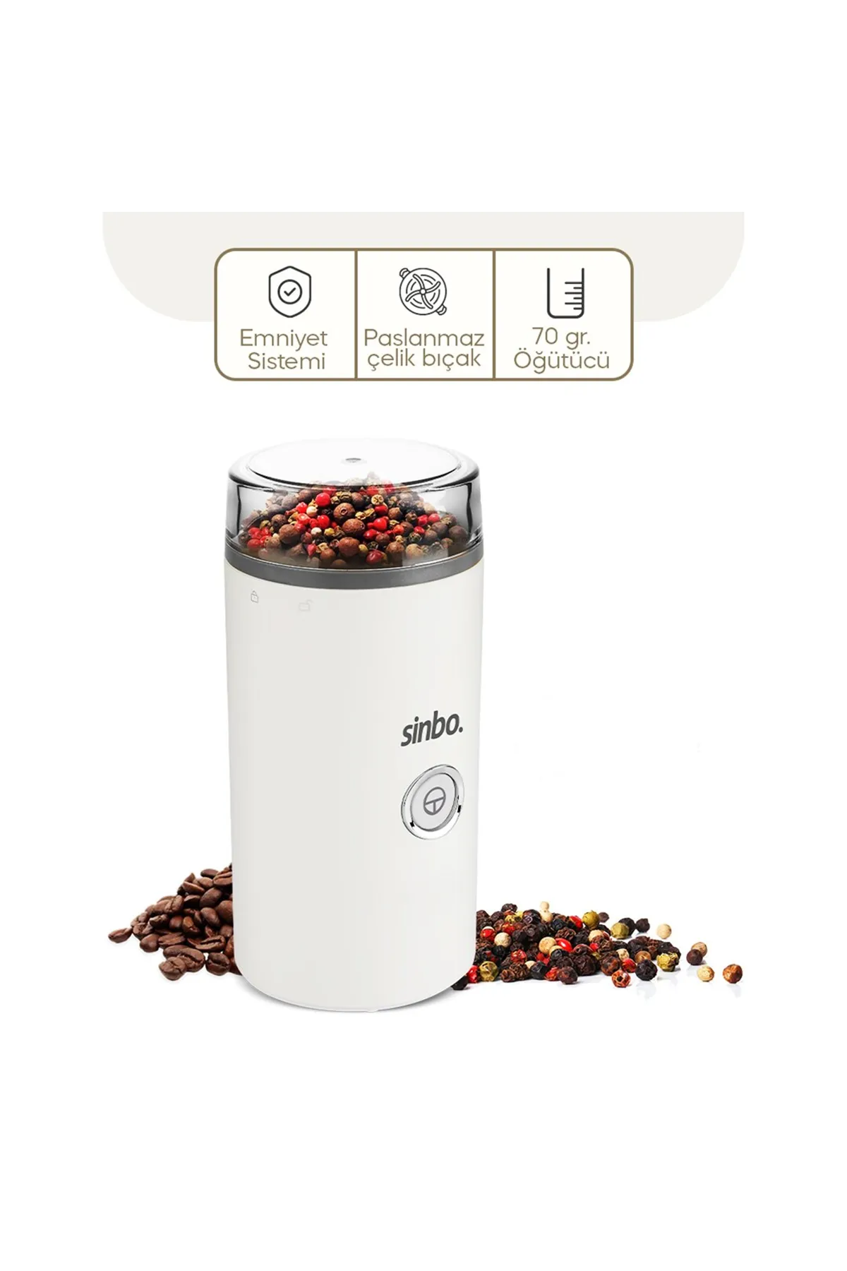 Sinbo Kahve Baharat Öğütücü - 70 gr Çelik Hazne - 2 Bıçaklı