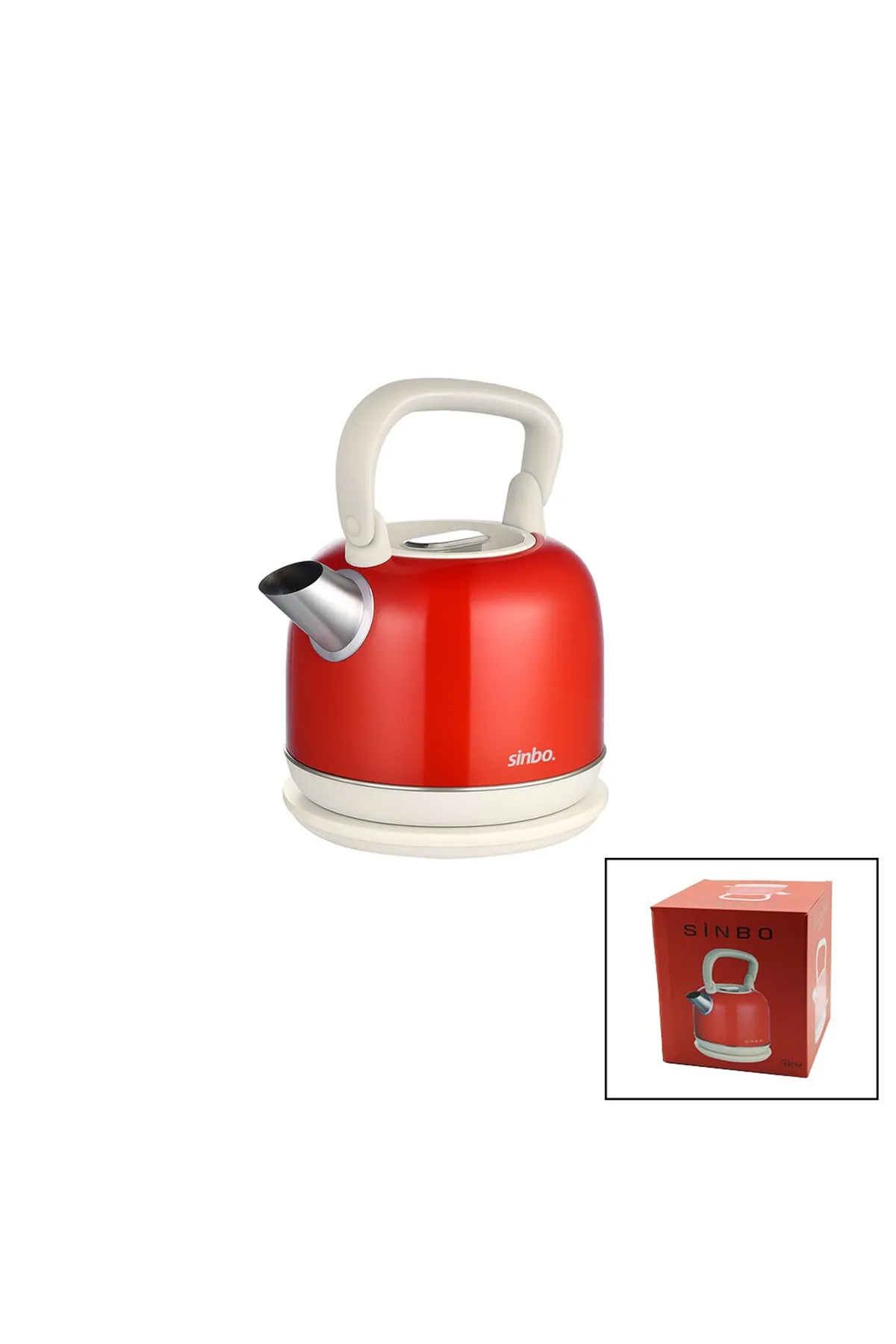 Sinbo Demlik Kettle Su Isıtıcı - Kırmızı - 2.2 Litre - Çelik - Retro Görünüm