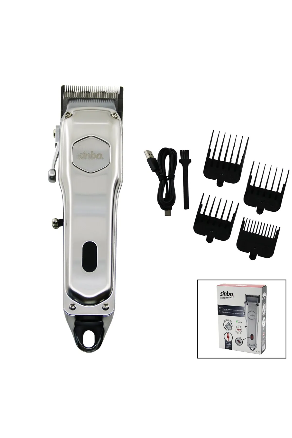 Sinbo Tıraş Makinesi - USB Şarjlı - Çelik Gövde - Kollu Tarak Ayarı