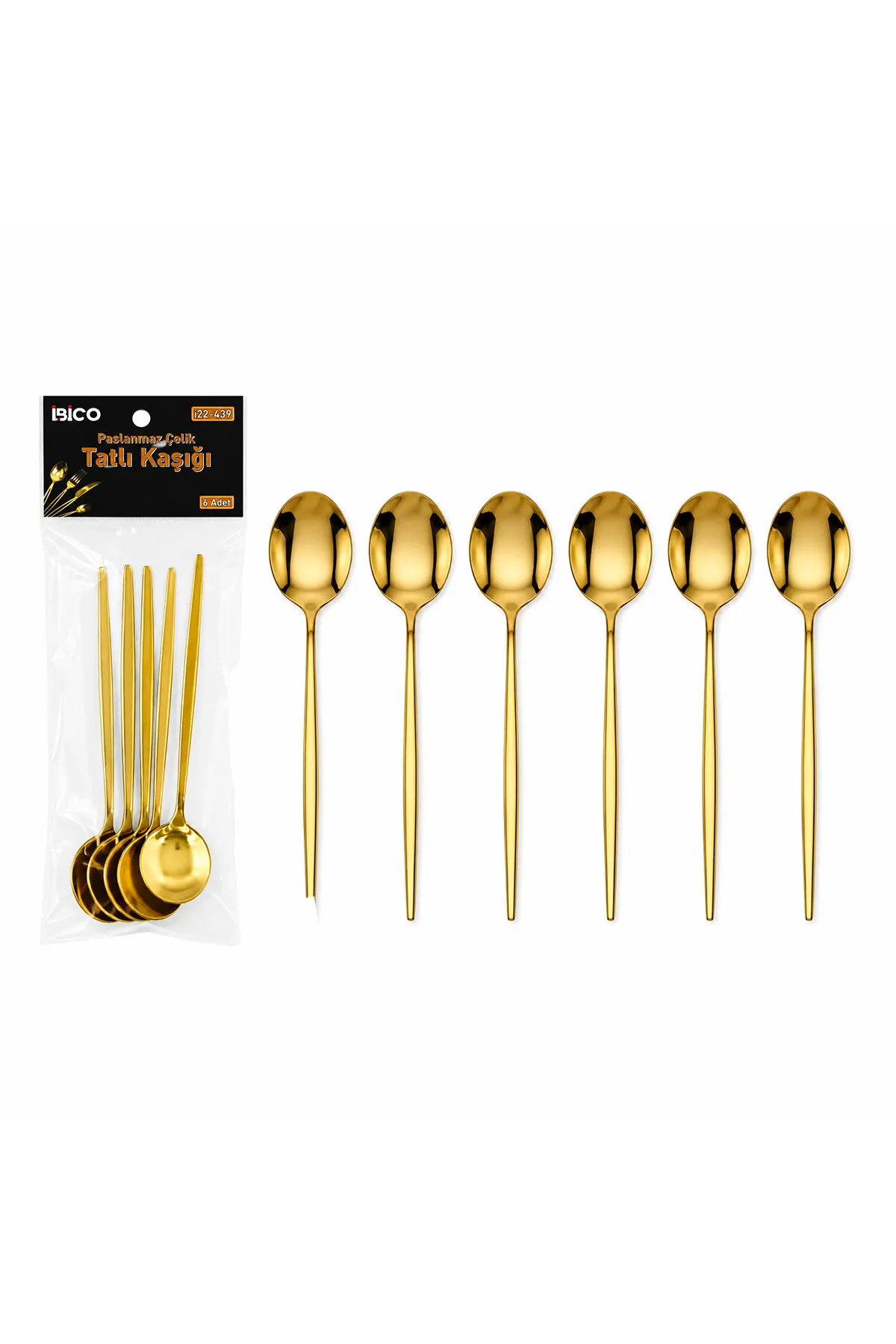 6 Parça Tatlı Kaşığı Seti - Gold Renk - Paslanmaz Çelik