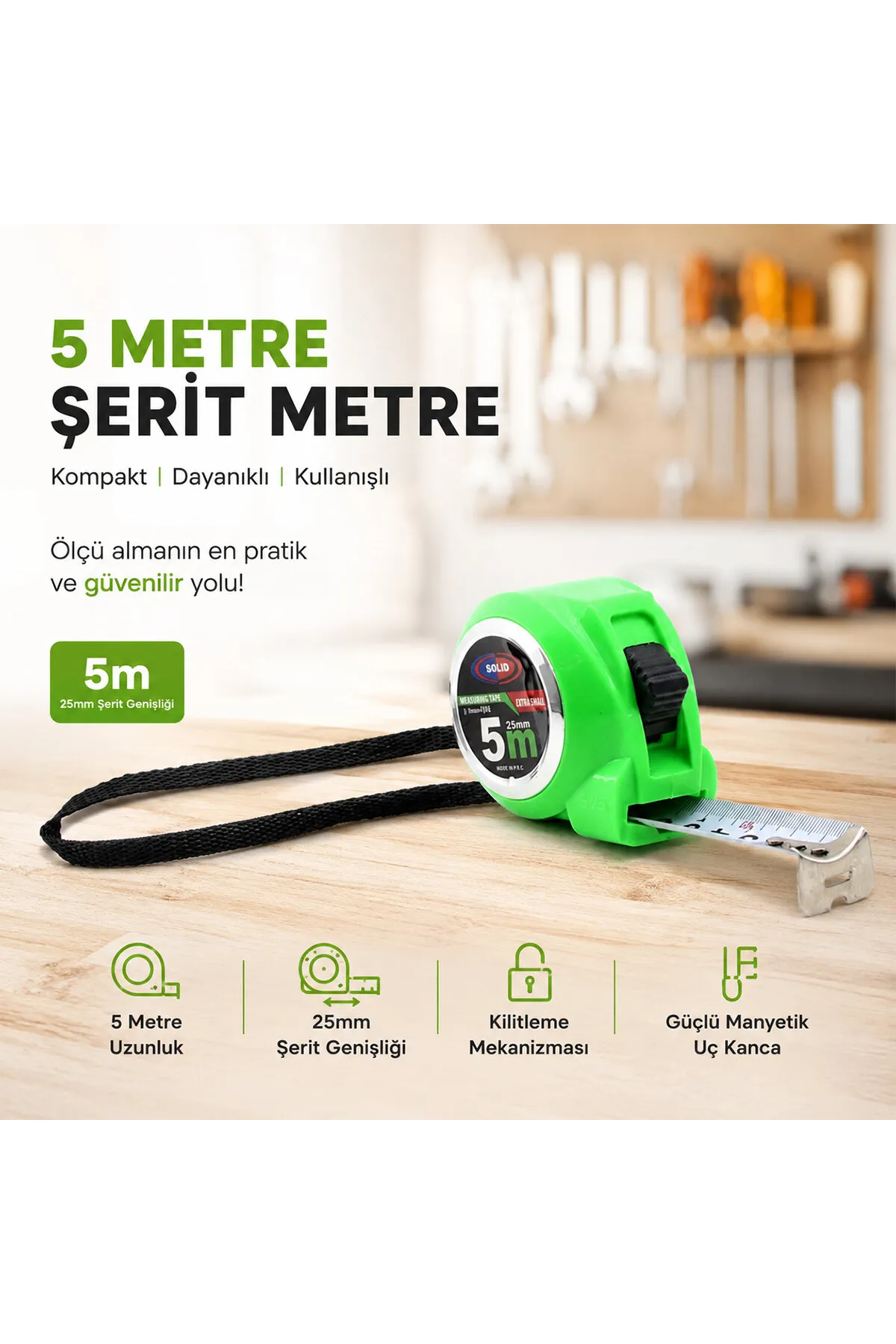 Şerit Metre - 5 Metre Uzunluk - Manyetik Uç