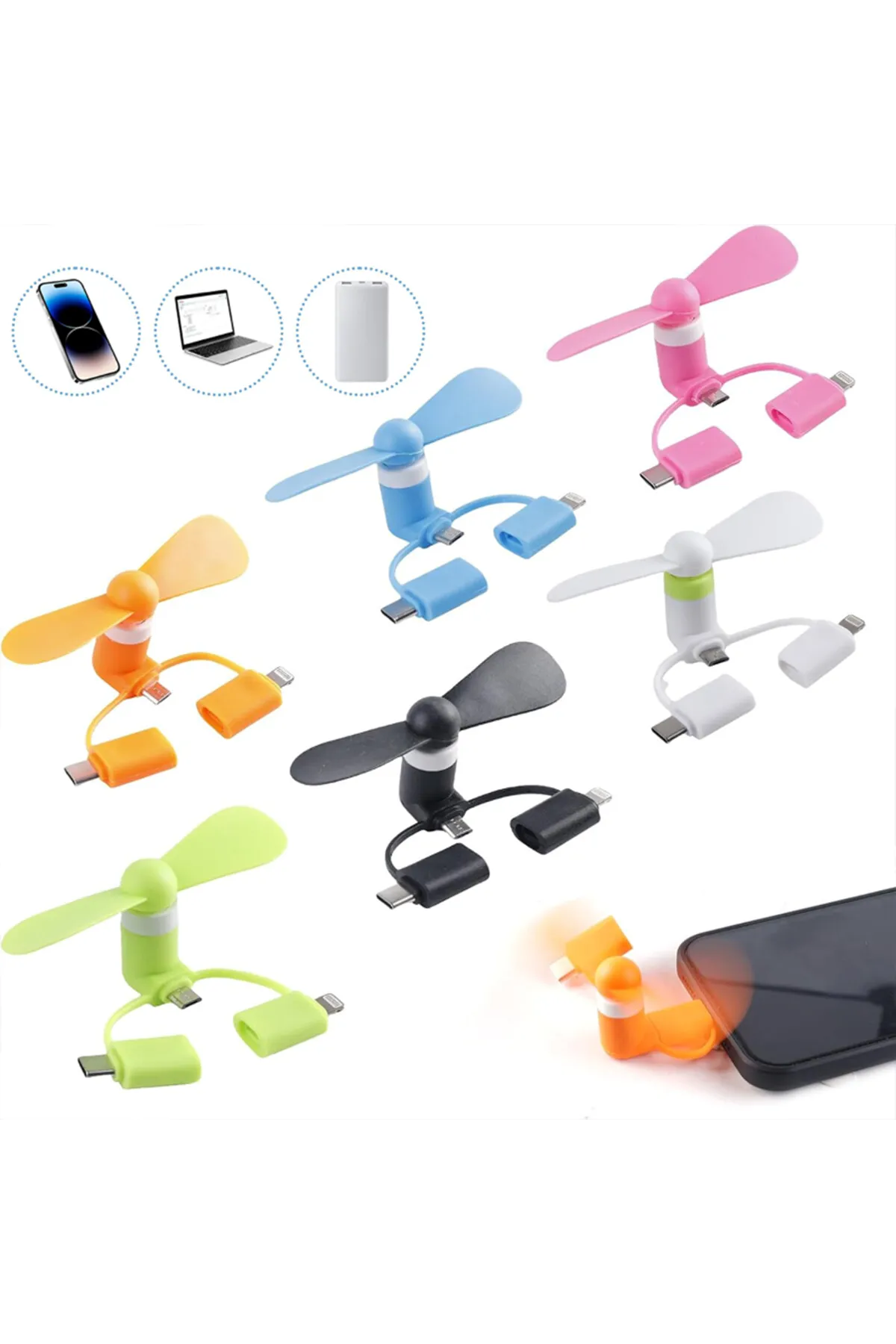 Mini Telefon Fanı - Lightning - Type-C - Micro USB Girişli - Sessiz