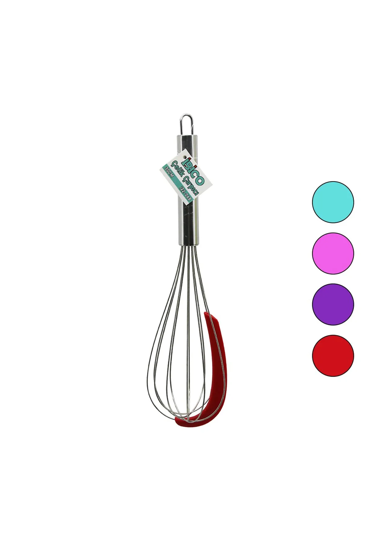 Krom Saplı Çelik Metal Çırpıcı - Renkli Silikon Kazıyıcılı - 30 cm