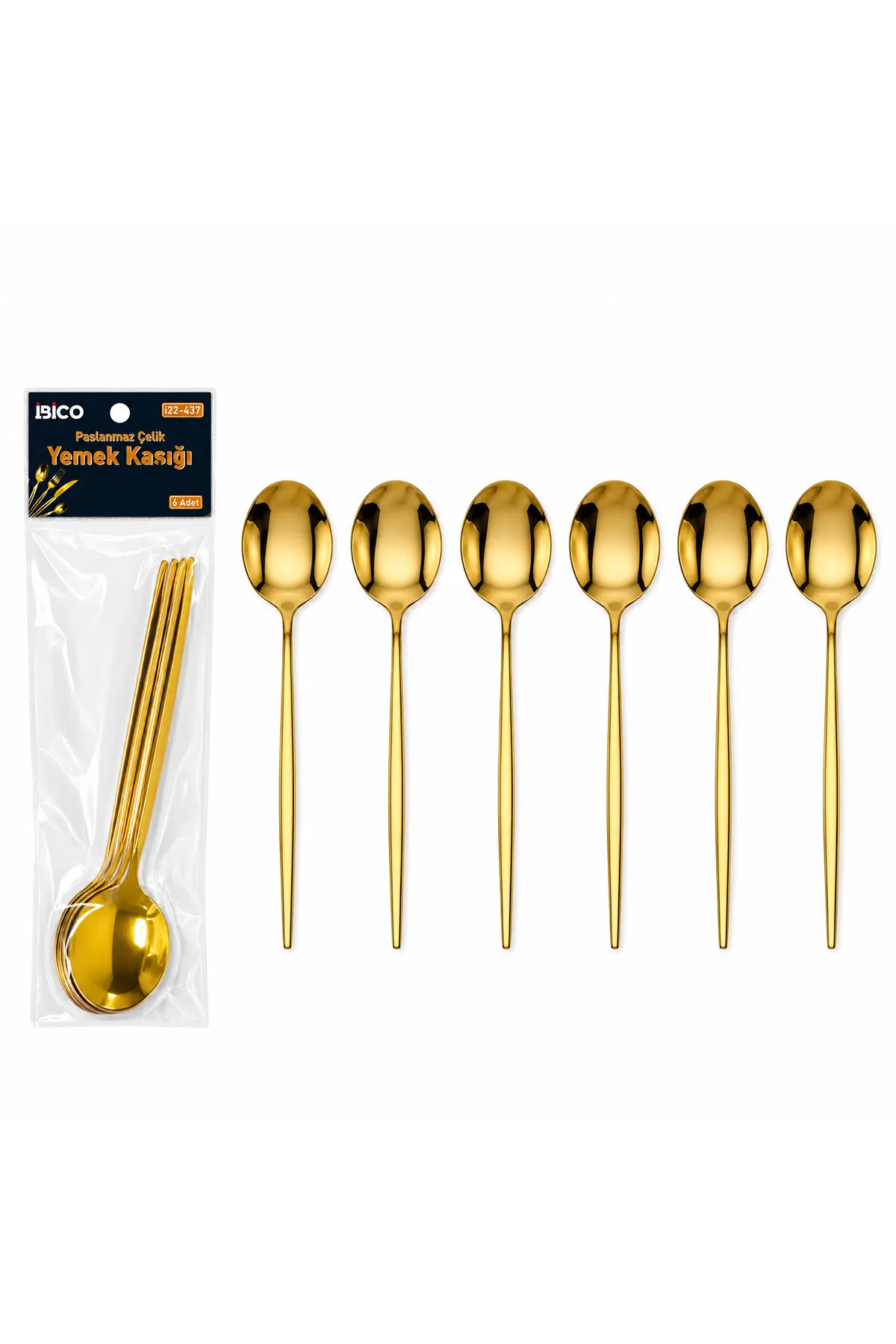 6 Parça Yemek Kaşığı Seti - Gold Renk - Paslanmaz Çelik