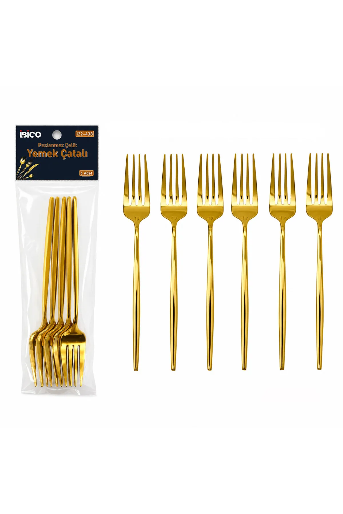 6 Parça Yemek Çatalı Seti - Gold Renk - Paslanmaz Çelik