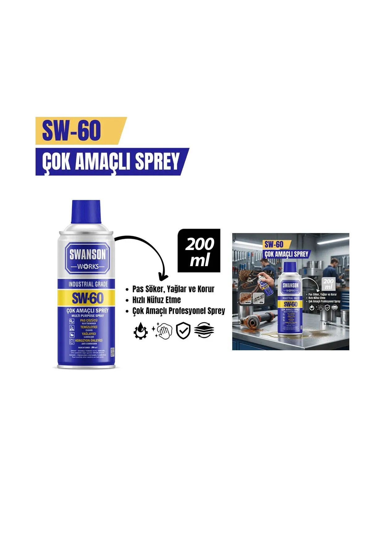 Çok Amaçlı Yağlayıcı Sprey - 200 ml - Pas Sökücü - Profesyonel Sprey