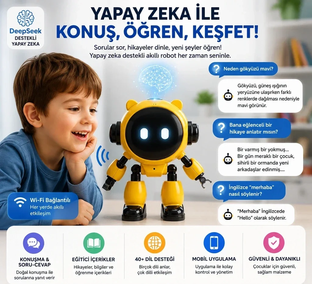 Yapay Zeka Robotu - Konuşan Robot Oyuncak - Wi-Fi Uygulamalı - Çocuklar İçin Eğitici Oyuncak