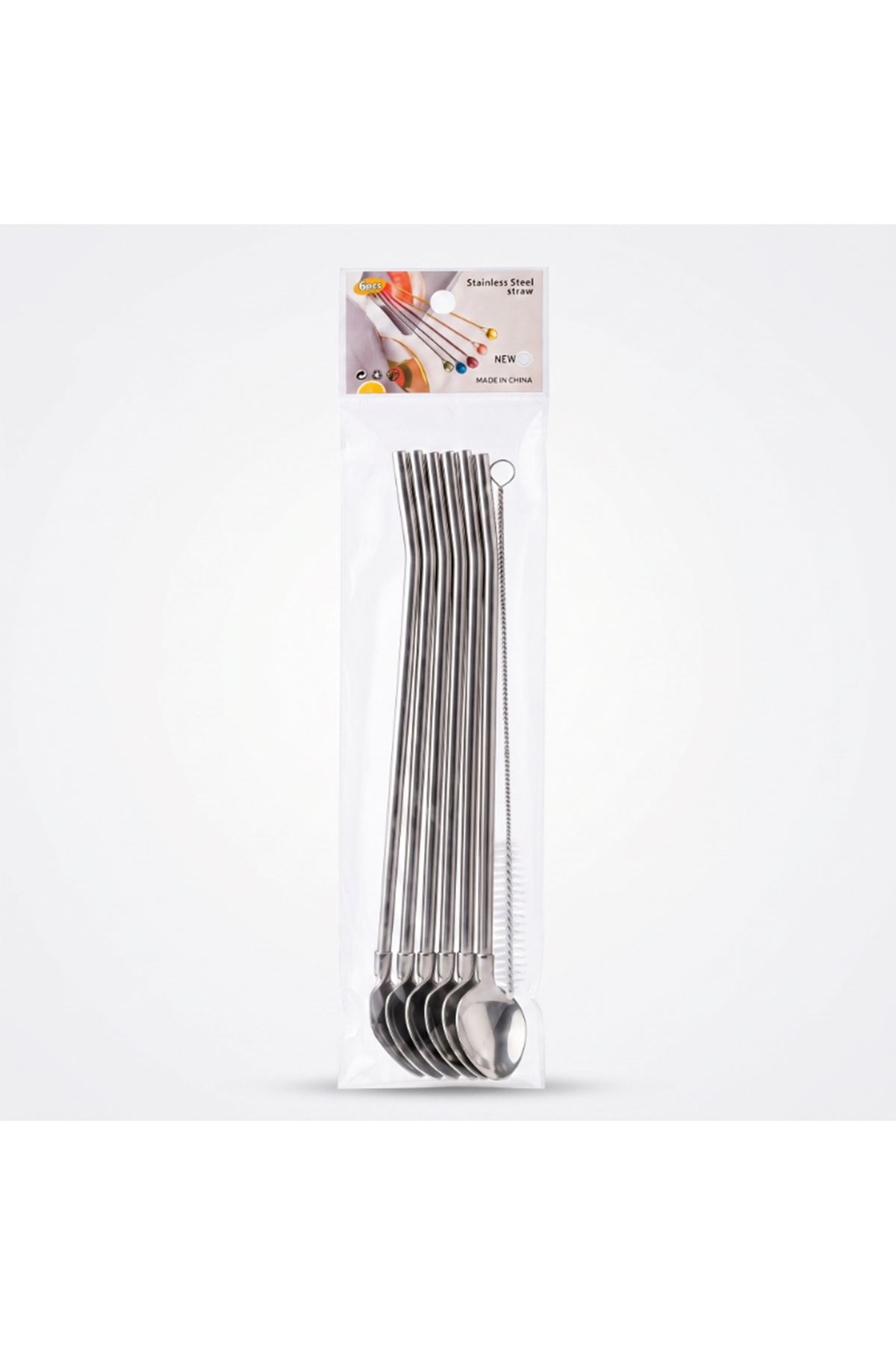6'lı Kaşıklı Pipet Seti - Metal - Pipet Temizleme Fırçası