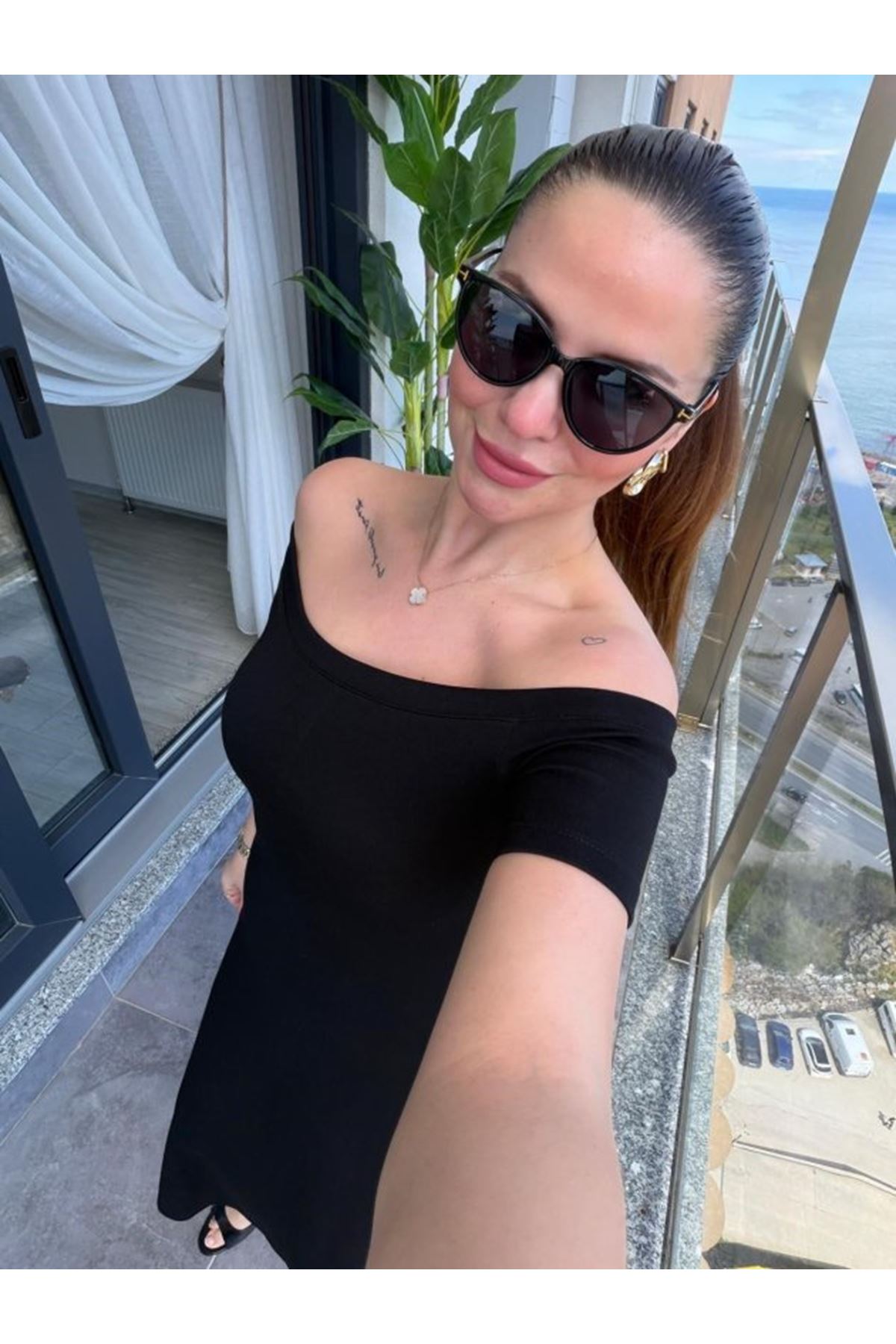 Kadın Madonna Yaka Midi Boy Modal Elbise