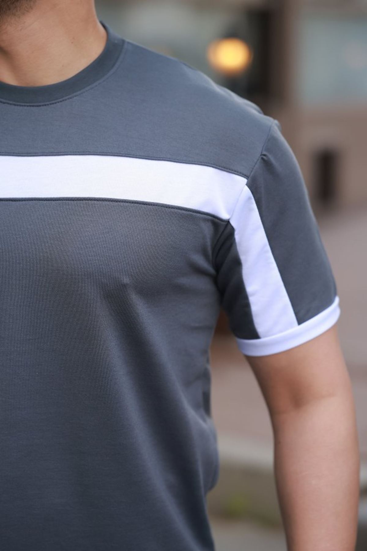 Erkek şerit Detaylı Kısa Kollu T-shirt