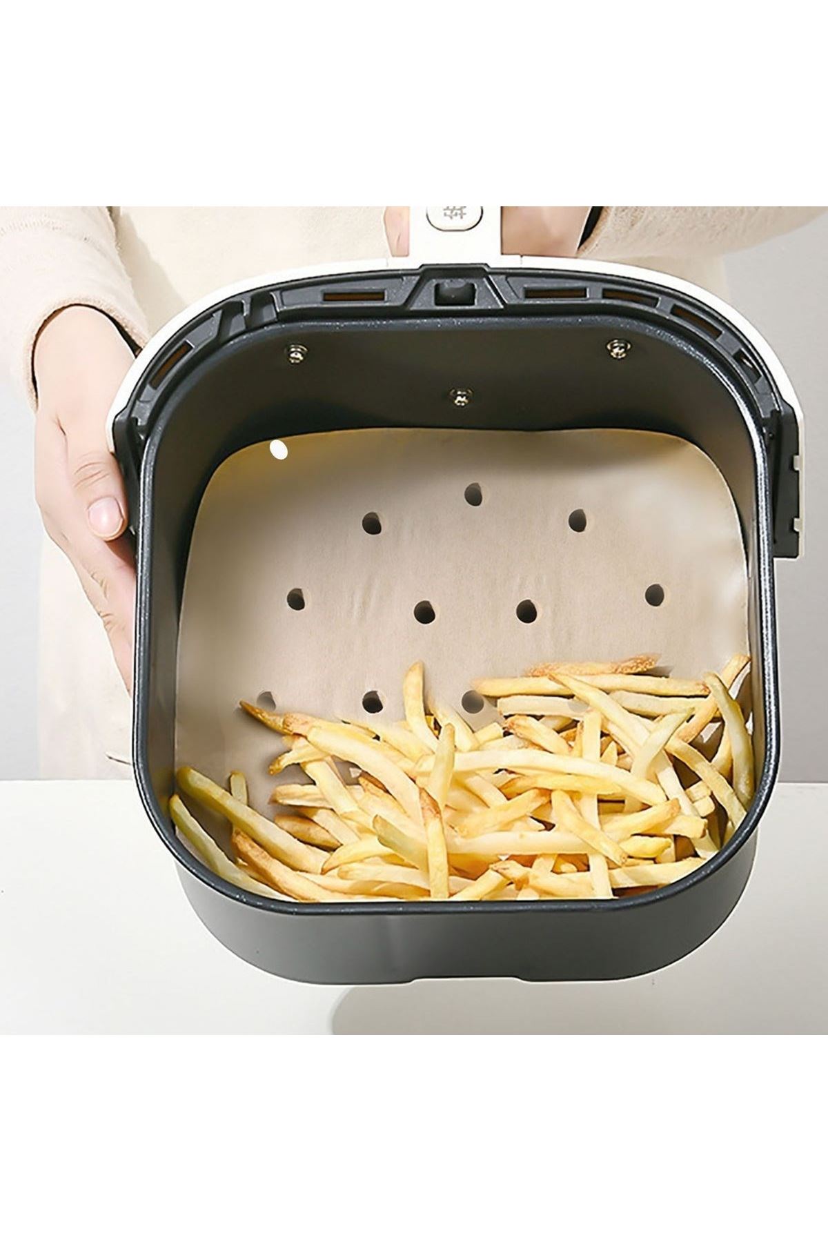 50 Adet Air Fryer Pişirme Kağıdı Tek Kullanımlık Hava Fritöz Yapışmaz Yağlı Kağıt Delikli Model