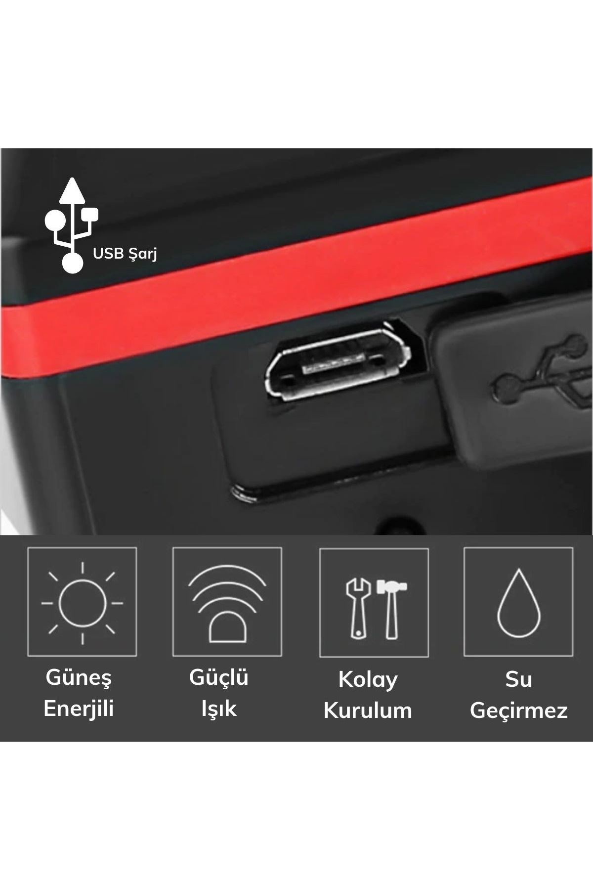 TBL Dekor® Solar Enerjili USB ile Şarj Edilebilir Ledli Bisiklet Feneri Kornalı ve Su Geçirmez Far