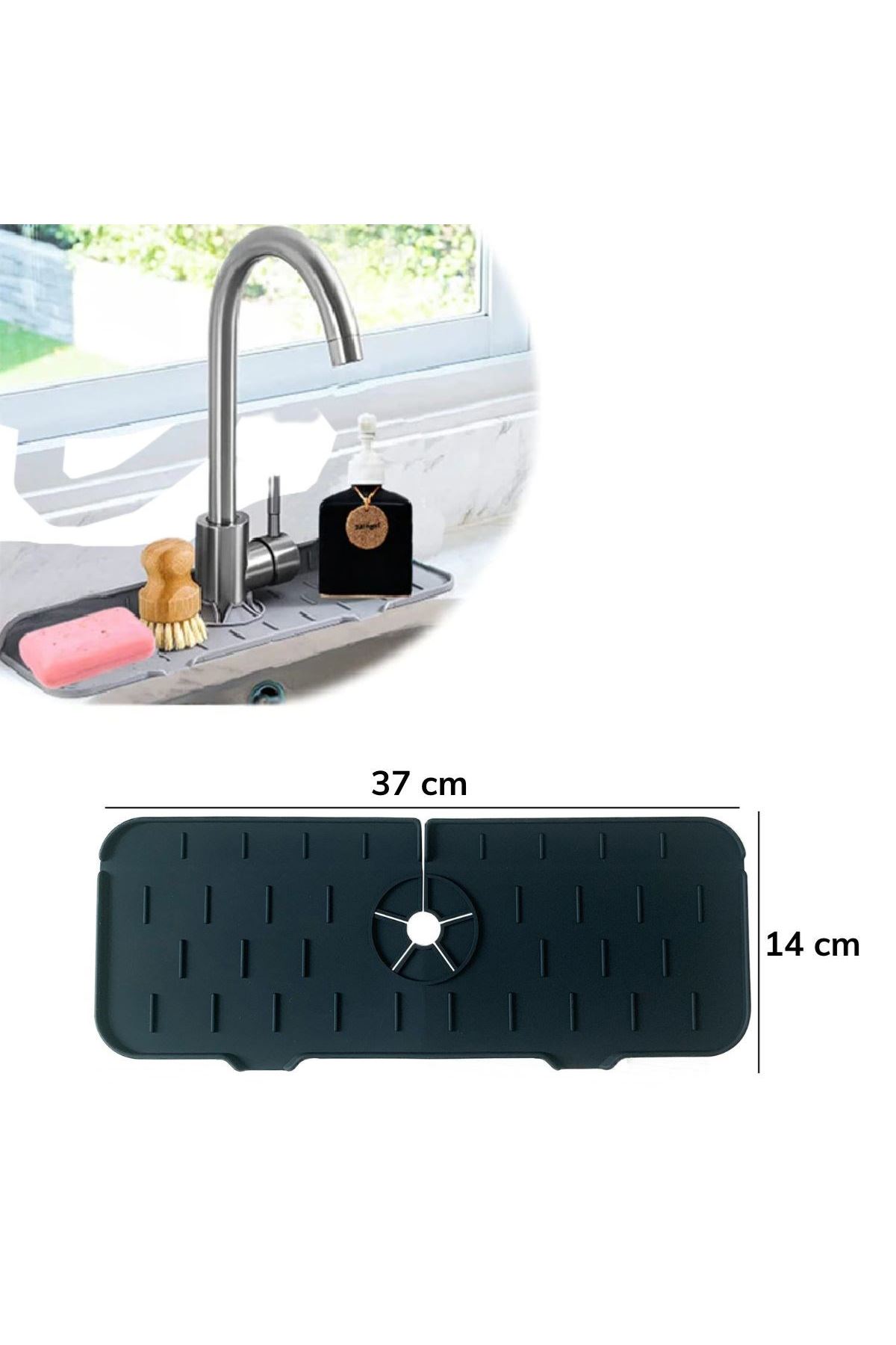 TBL Dekor® Lavabo İçin Silikon Esnek Mat Musluk Sapı Damlama Tutucu Raf Mutfak Tezgahı Sıçrama Koruma