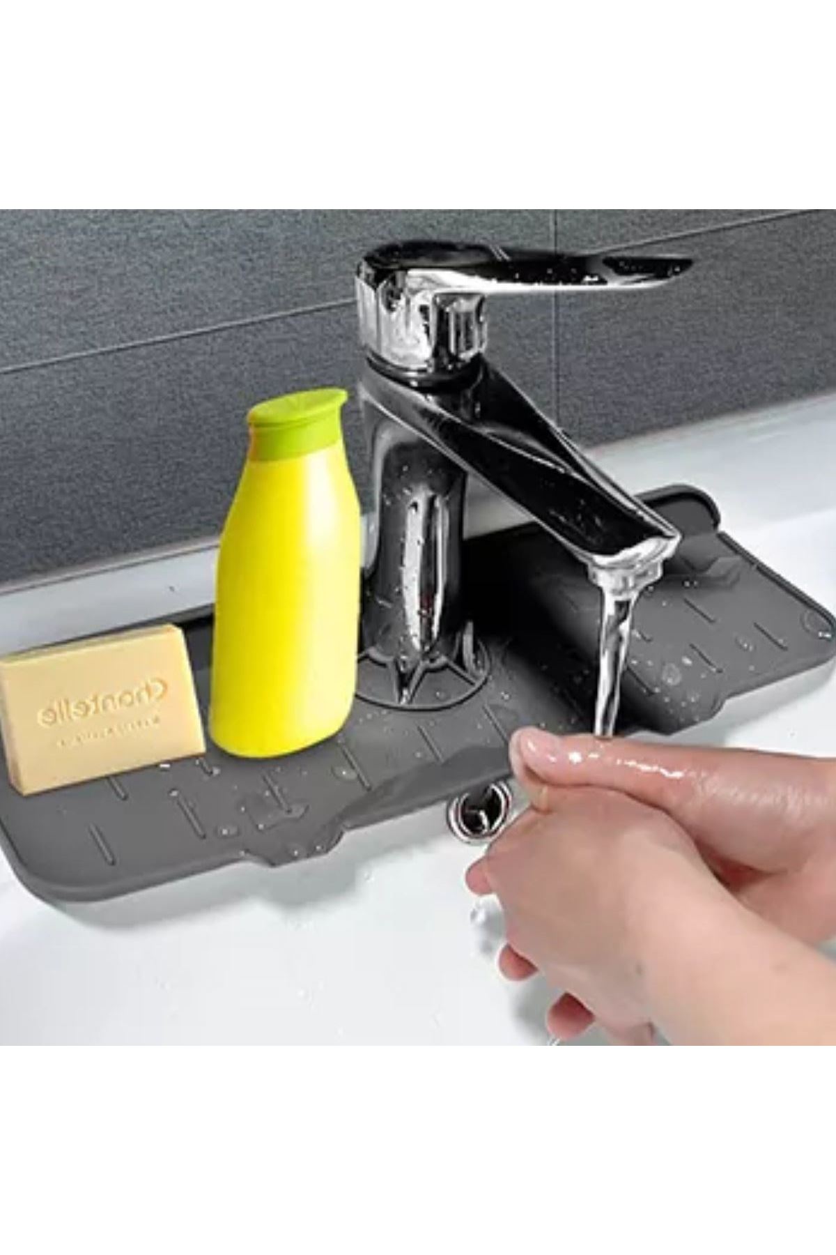 TBL Dekor® Lavabo İçin Silikon Esnek Mat Musluk Sapı Damlama Tutucu Raf Mutfak Tezgahı Sıçrama Koruma