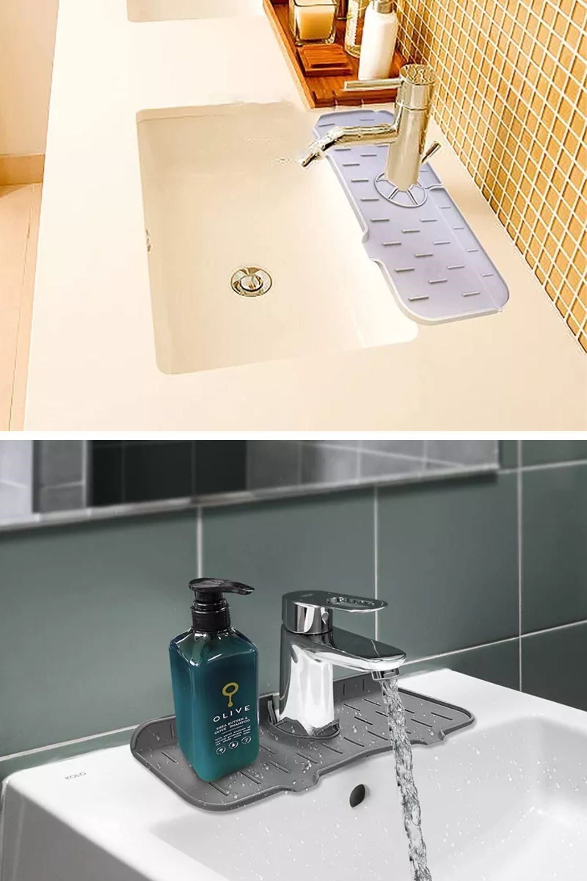 TBL Dekor® Lavabo İçin Silikon Esnek Mat Musluk Sapı Damlama Tutucu Raf Mutfak Tezgahı Sıçrama Koruma