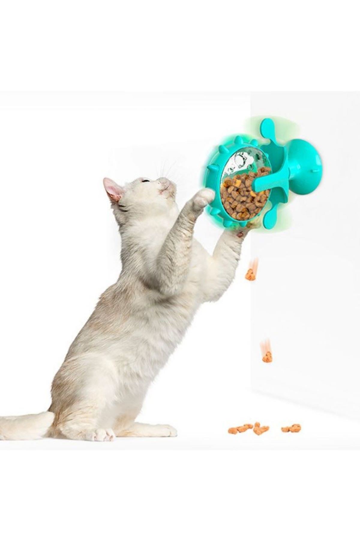 TBL Dekor® Vantuzlu Zilli İnteraktif Dönebilen Mama Kaplı Renkli Eğlenceli Eğitici Kedi Oyuncağı