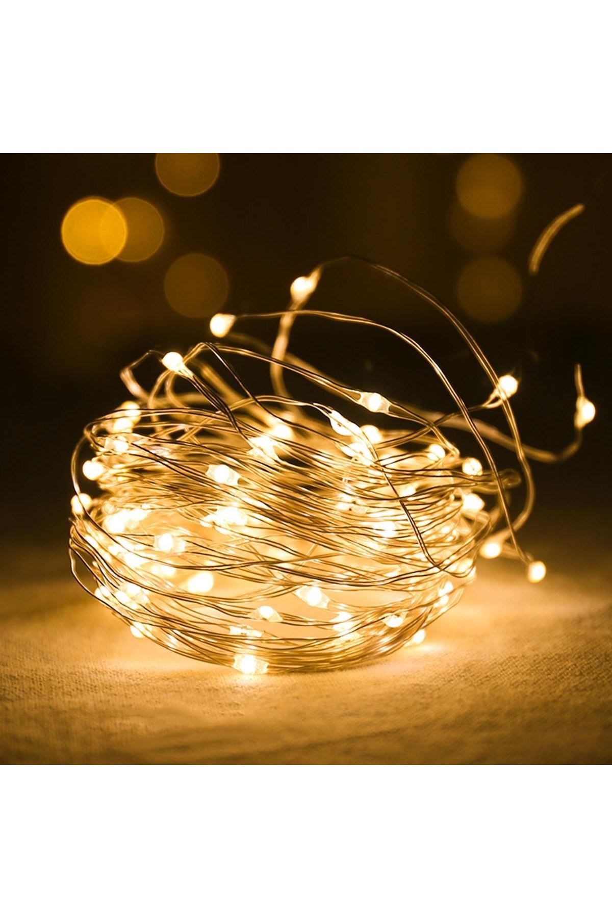 TBL Dekor® Peri Led Işık 5 Metre (Sarı) Pilli Aydınlatma Şerit Saçak Spot Süsleme