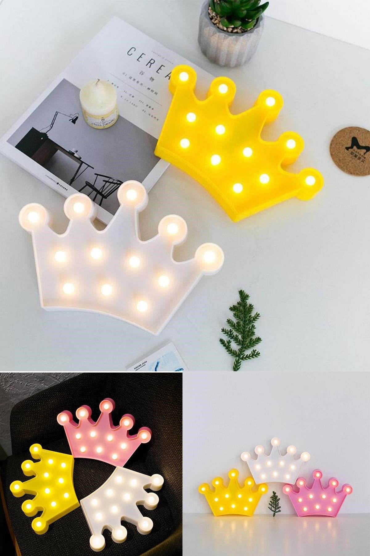 TBL Dekor® 3D Dekoratif Pilli Kraliçe Tacı Model Led Masa ve Gece Lambası
