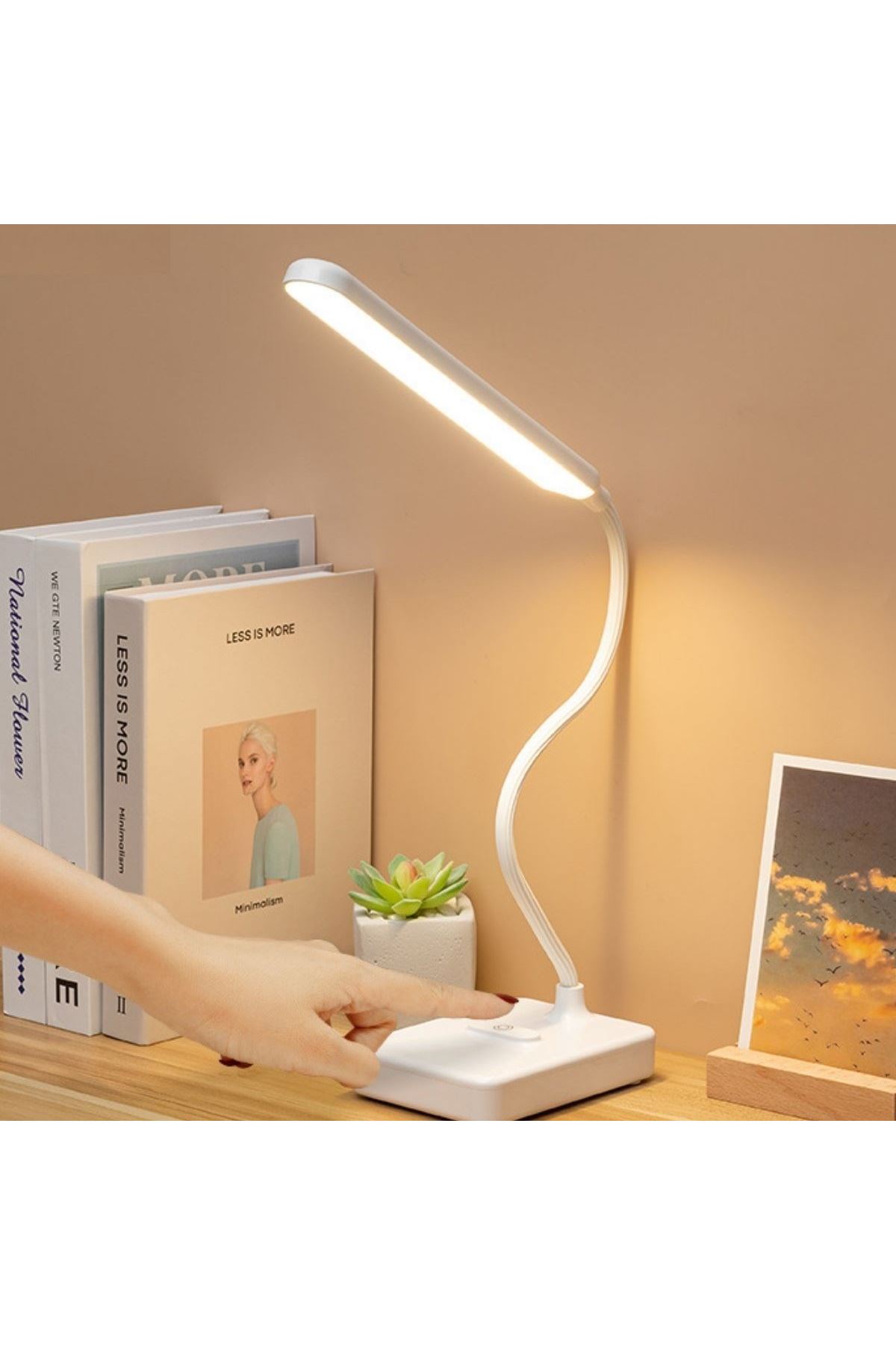 TBL Dekor® İnce Uzun USBli Dokunmatik 3 Kademeli 360 Derece Özel Göz Korumalı led Lityum Masa Lambası