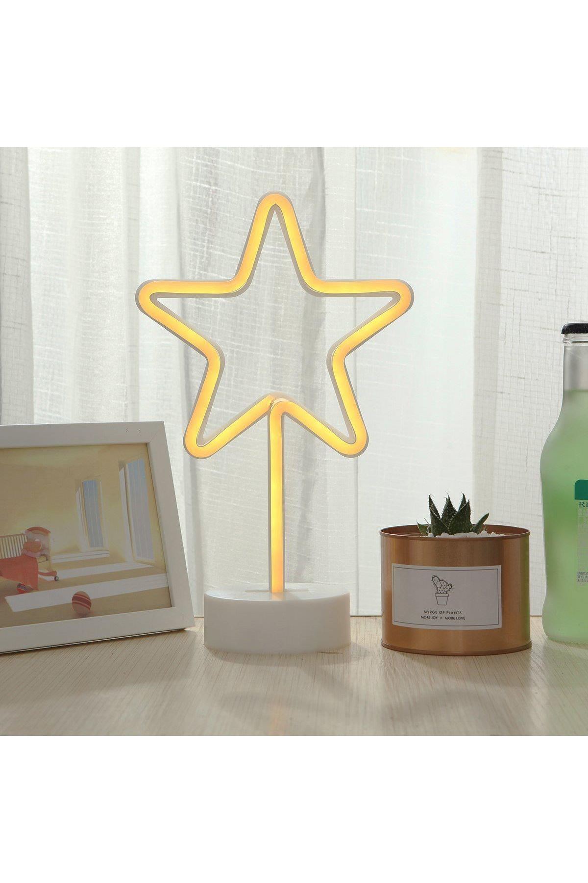 TBL Dekor® Yıldız Tasarımlı Neon Led Masa Ve Gece Lambası Dekoratif Işık