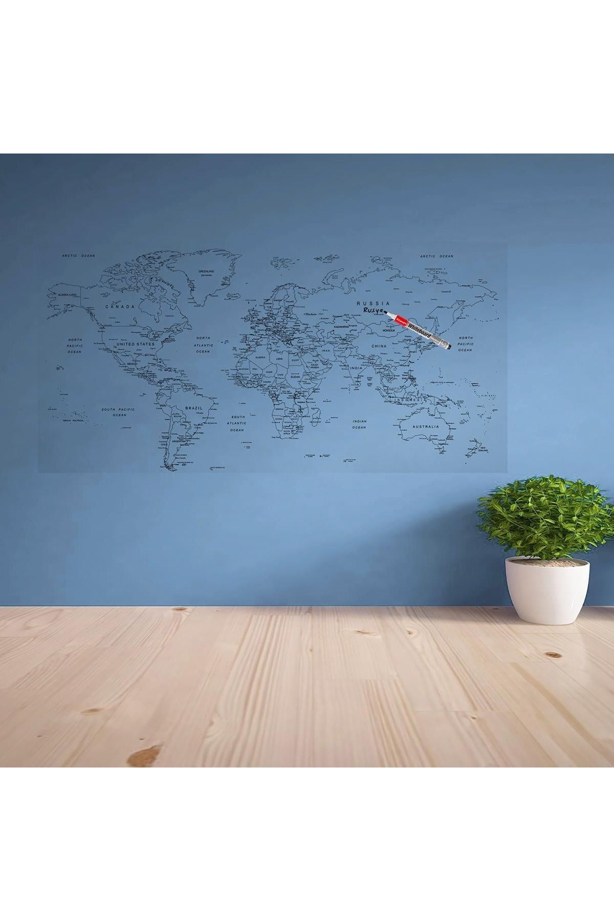TBL Dekor® Yazılabilir Dünya Haritası Manyetik Duvar Stickerı 110 x 56 cm