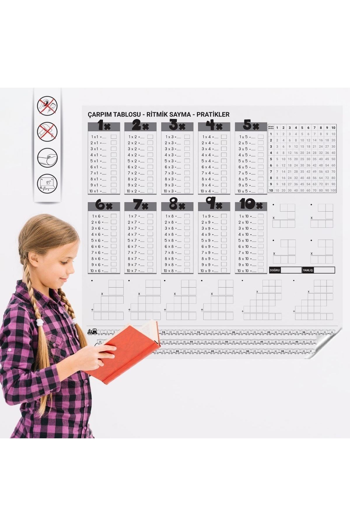 TBL Dekor® Çarpım Tablosu Ezberleme Manyetik Duvar Stickerı 105 x 100 cm