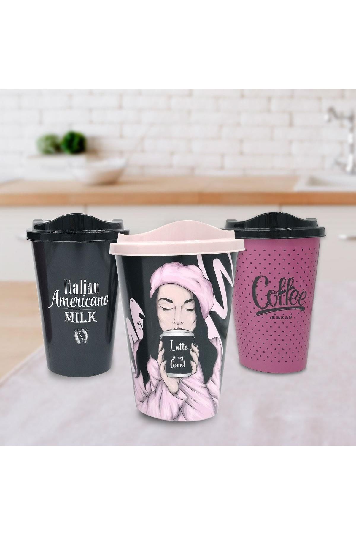 TBL Dekor® 3 Adet Kahve Bardağı Seti Dekoratif Plastik Kahve Muhafaza Bardağı