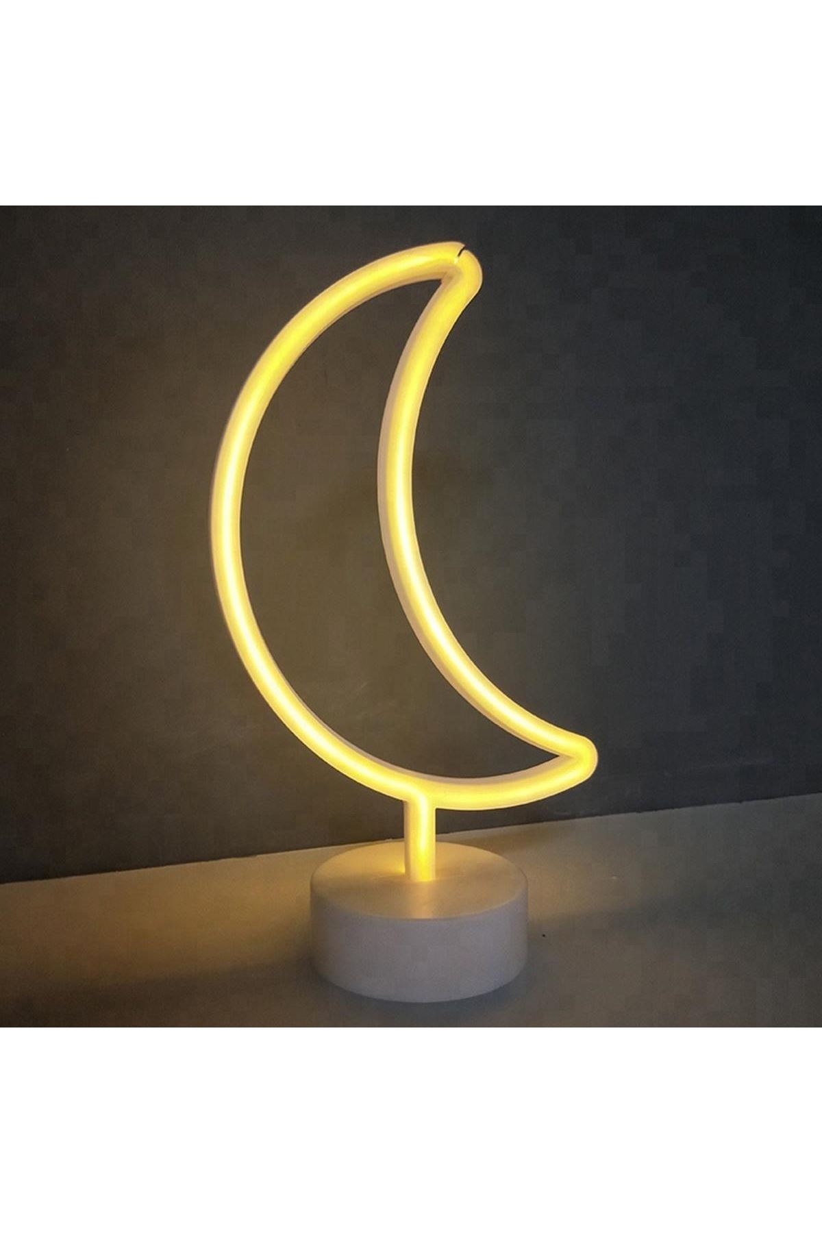 TBL Dekor® Dekoratif Pilli Ay Tasarımlı 3D Neon Led Masa Ve Gece Lambası