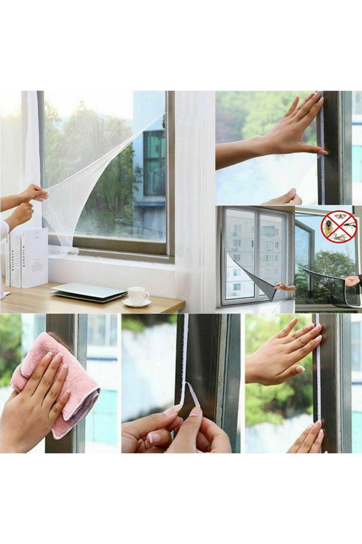 TBL Dekor® Tüm Cam Pencere Kapılara Uyumlu Çift Kanat Pencere Sinekliği