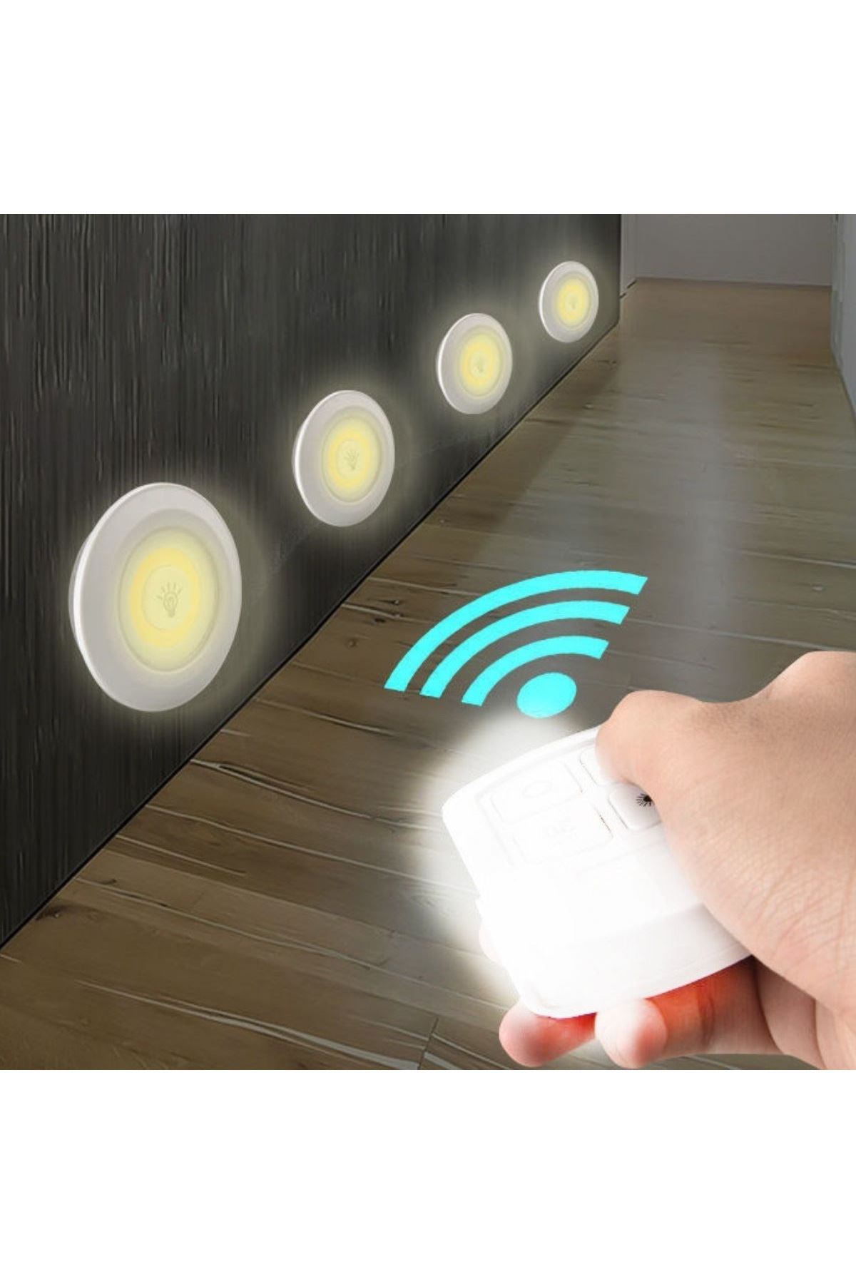TBL Dekor® 3lü Uzaktan Kumandalı Pilli Yapışkanlı Kablosuz Led Spot Lambalar