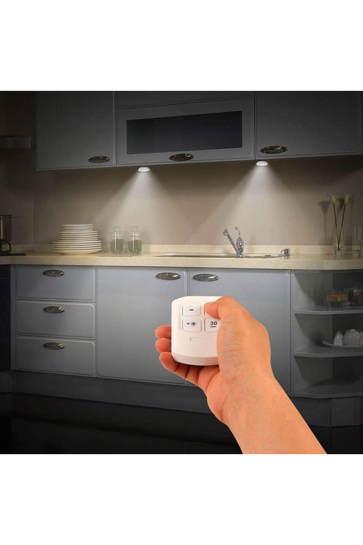 TBL Dekor® 3lü Uzaktan Kumandalı Pilli Yapışkanlı Kablosuz Led Spot Lambalar