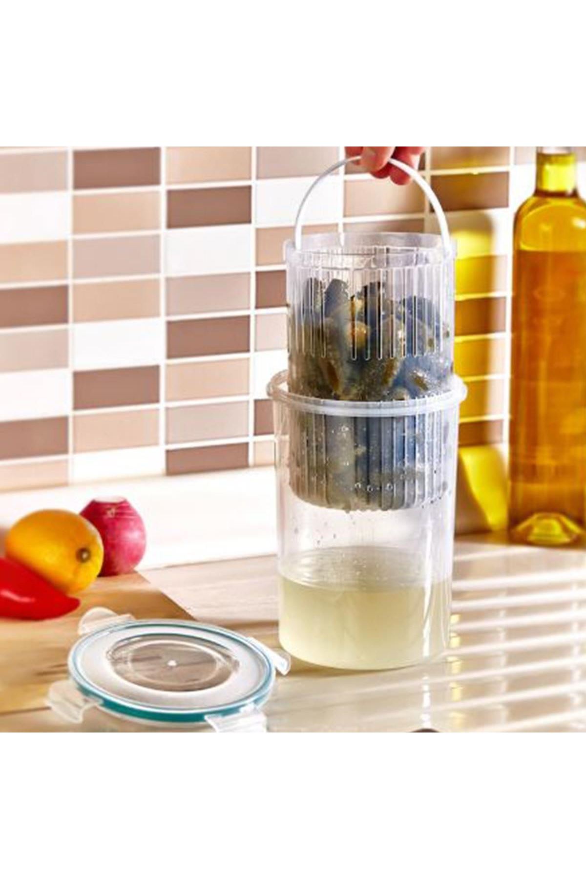 TBL Dekor® Zeytin Turşu Sebze Yıkama Kutusu Klipsli Kapaklı Saklama Kabı