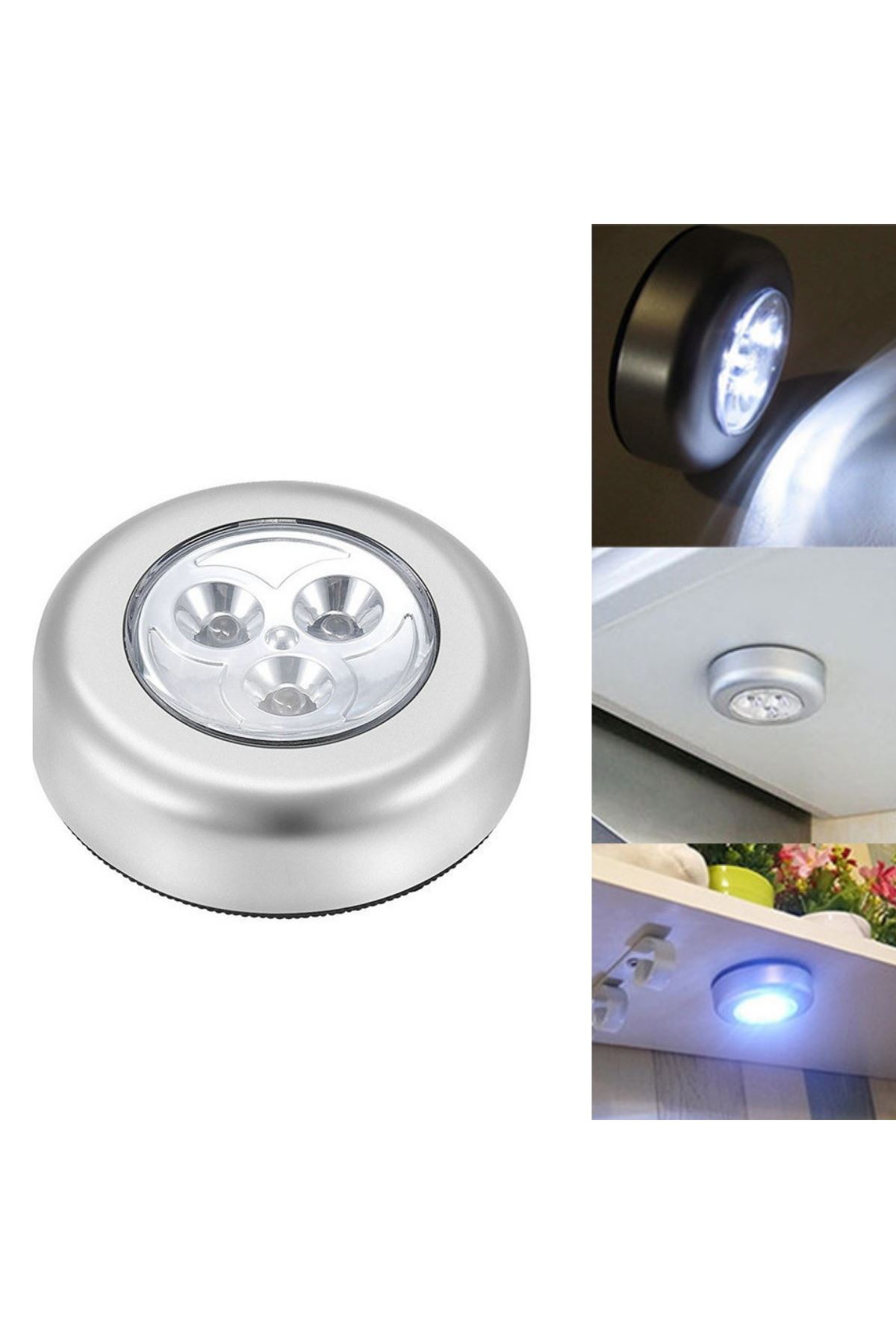 TBL Dekor® Kablosuz Spot Pilli Dokunmatik Led Lamba 3 Ledli Dolap Lambası