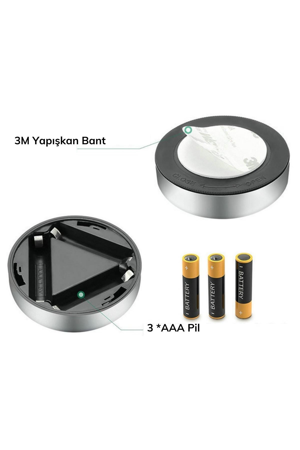 TBL Dekor® Kablosuz Spot Pilli Dokunmatik Led Lamba 3 Ledli Dolap Lambası