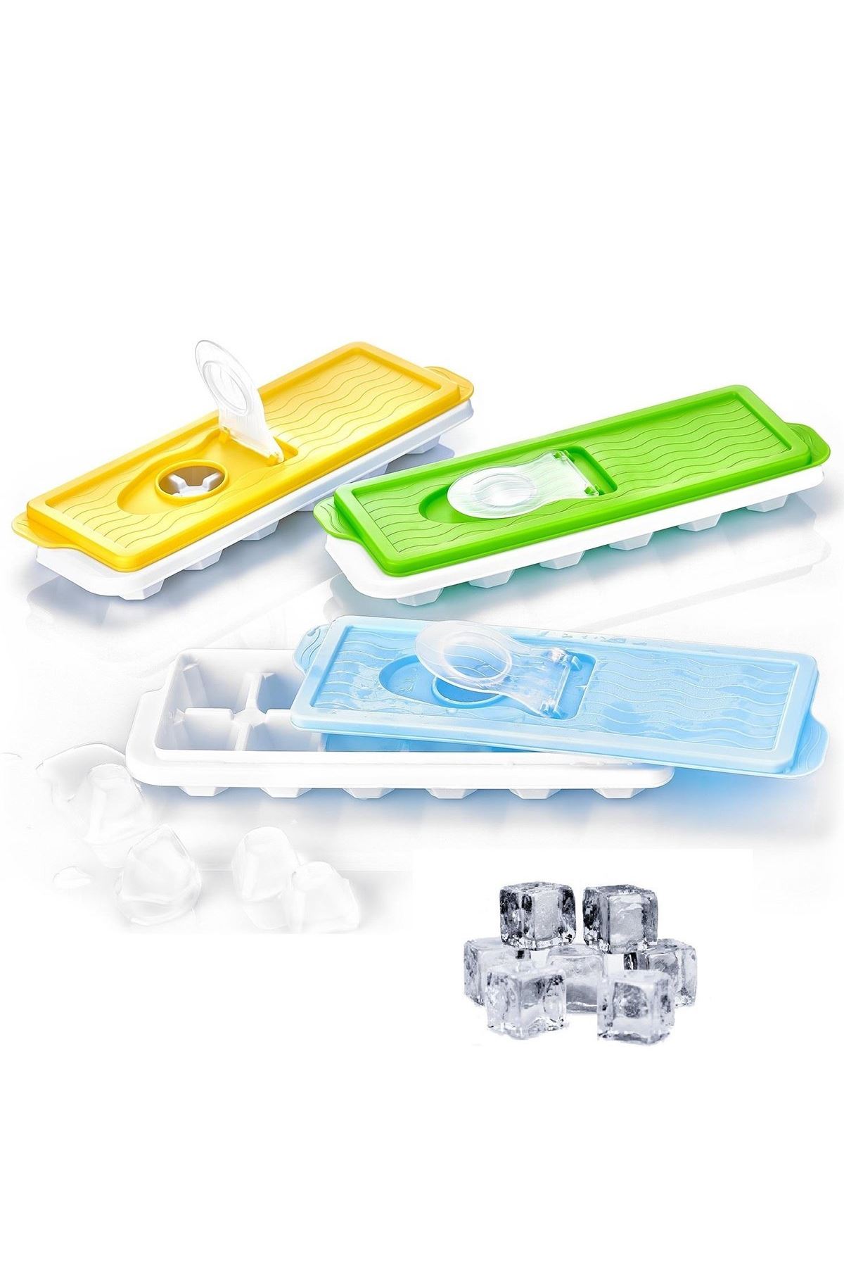 TBL Dekor® 12li Kapaklı Yapışmaz Silikon Tabanlı Plastik Küp Buz Kalıbı