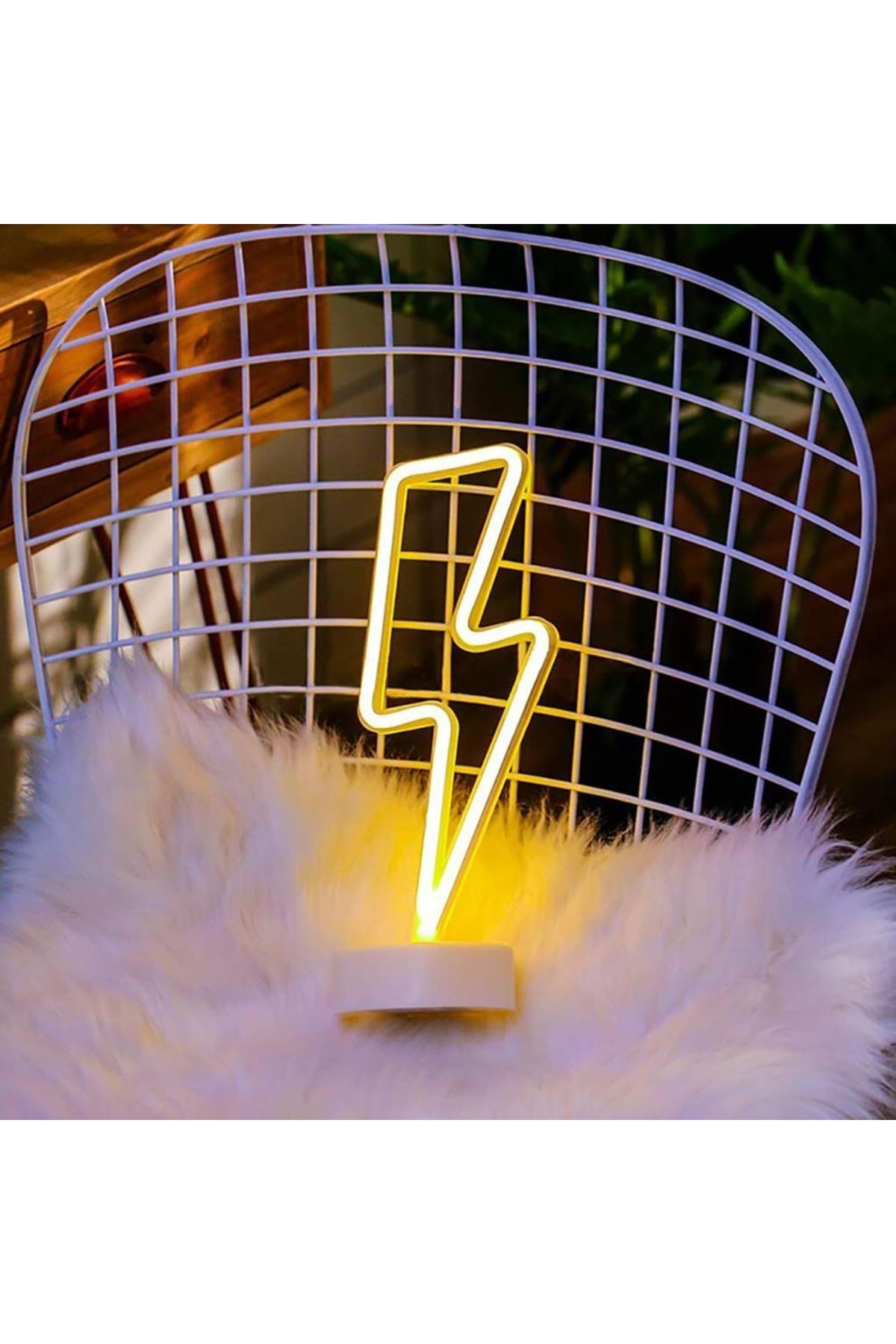 TBL Dekor® Dekoratif Şimşek Şeklinde Pilli Neon Led Lamba Süs Masa Lambası